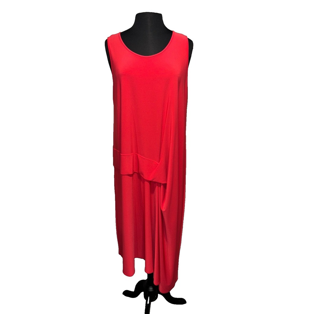 Sun Kim Palm Beach Maxi Sleeveless Dress Size L Red Lagenlook NWT USA Made